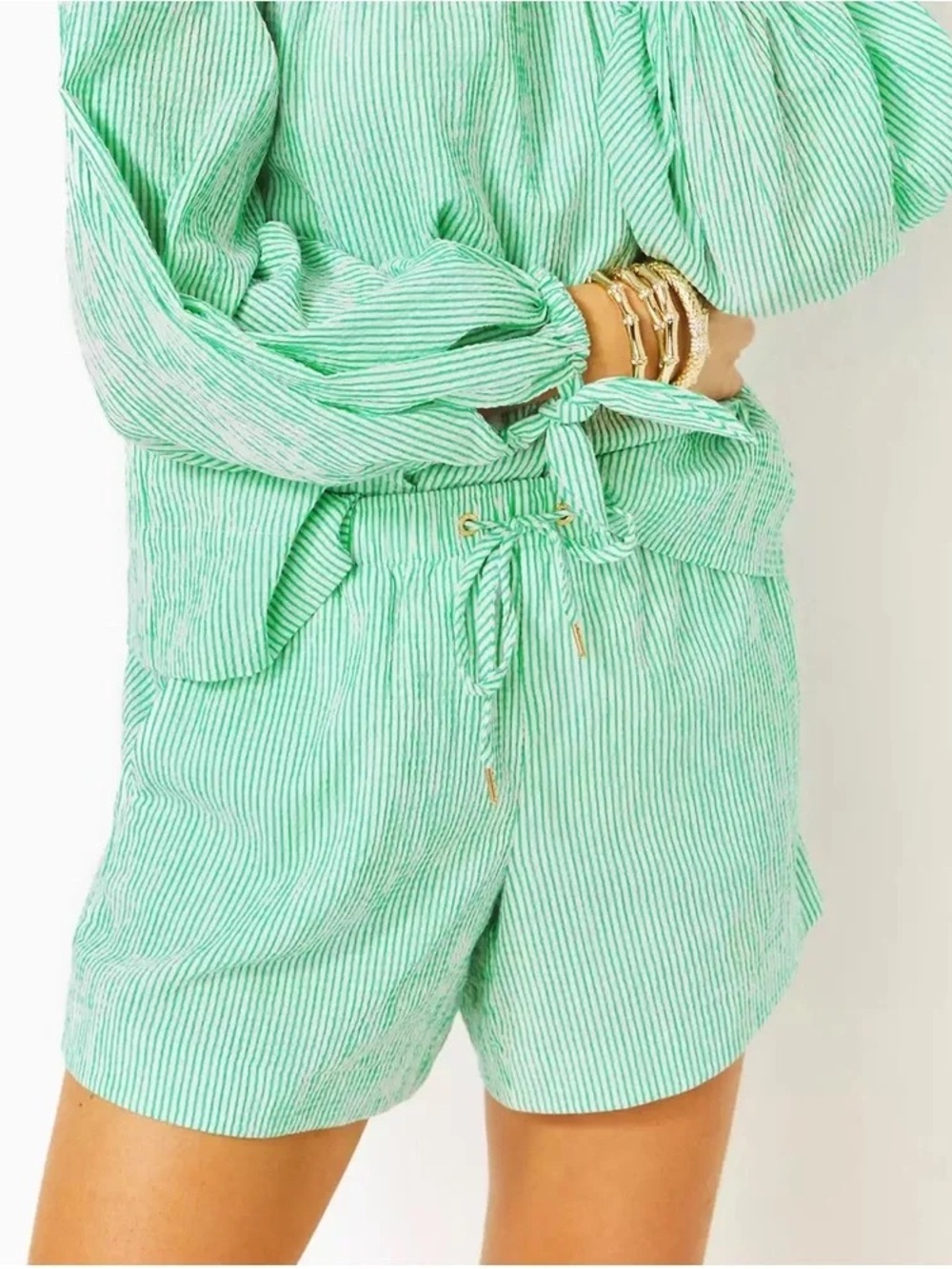 Lilly Pulitzer Croix High Rise Shorts Spearmint Harbor Stripe Size XL